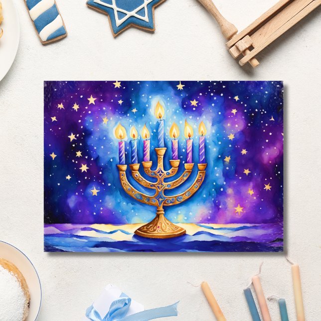 Cartão Happy Hanukkah Starry Menorah (Criador carregado)
