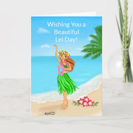 Cartão Happy Hawaiian Lei Day Hula Girl Beach