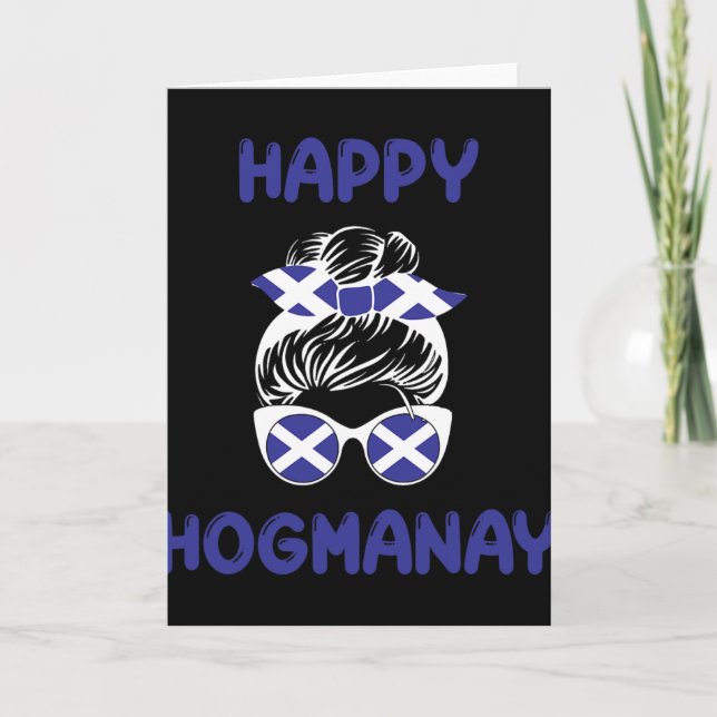 Cartão Happy Hogmanay Scotland New Years Eve Messy Bun Wo (Frente)