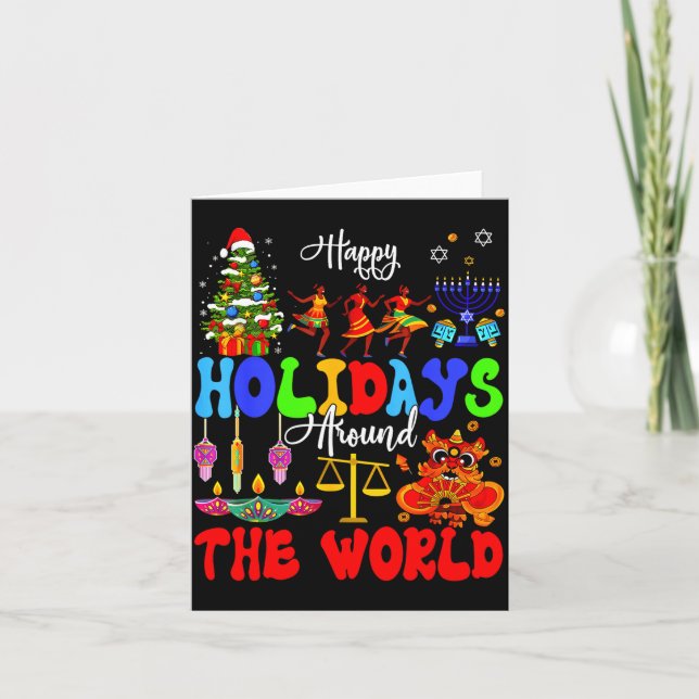 Cartão Happy Holidays Around World Matching Family Vacati (Frente)