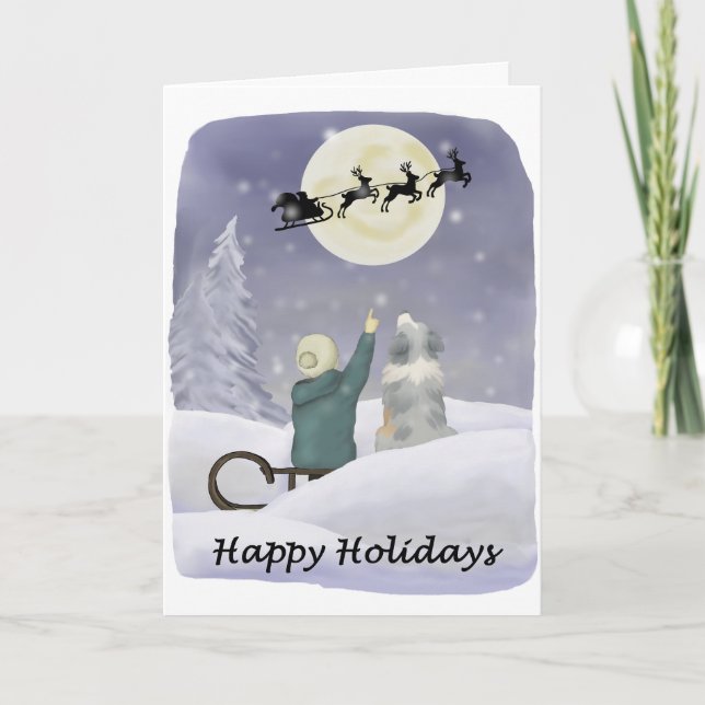 Cartão Happy Holidays Card with Australian Shepherd (Frente)