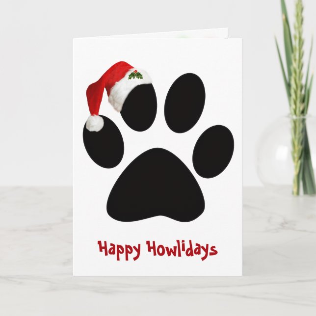 Cartão Happy Holidays Dog Paw Print with Hat (Frente)