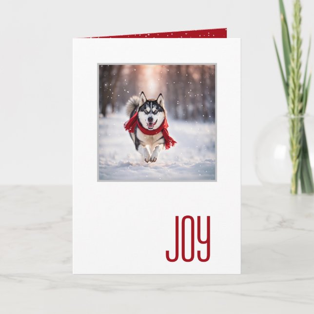 Cartão Happy Holidays Husky With a Red Scarf (Frente)