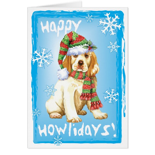 Cartão Happy Howliday Clumber Spaniel (Frente)