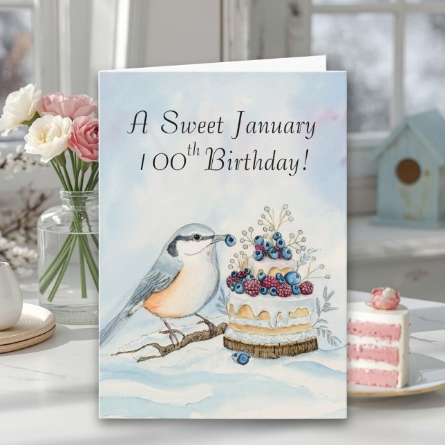 Cartão Happy January 100th Birthday Nuthatch Bird (Criador carregado)