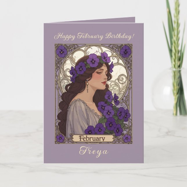 Cartão Happy January Birthday Violet Flowers Art Nouveau (Frente)