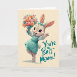 Cartão Happy Little Bunny With Flowers for Mother's Day