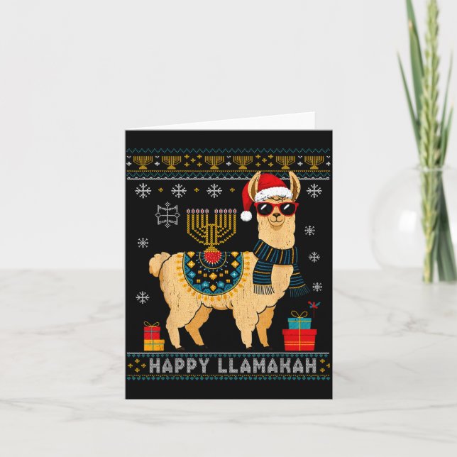 Cartão Happy Llamakah Funny Ugly Hanukkah Sweater Llama P (Frente)