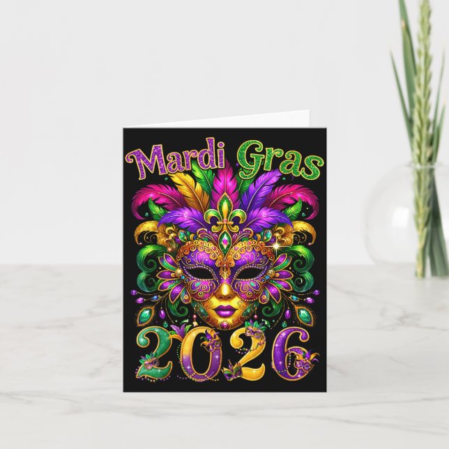 Cartão Happy Mardi Gras 2026 Jester Hat New Orleans Men W (Frente)