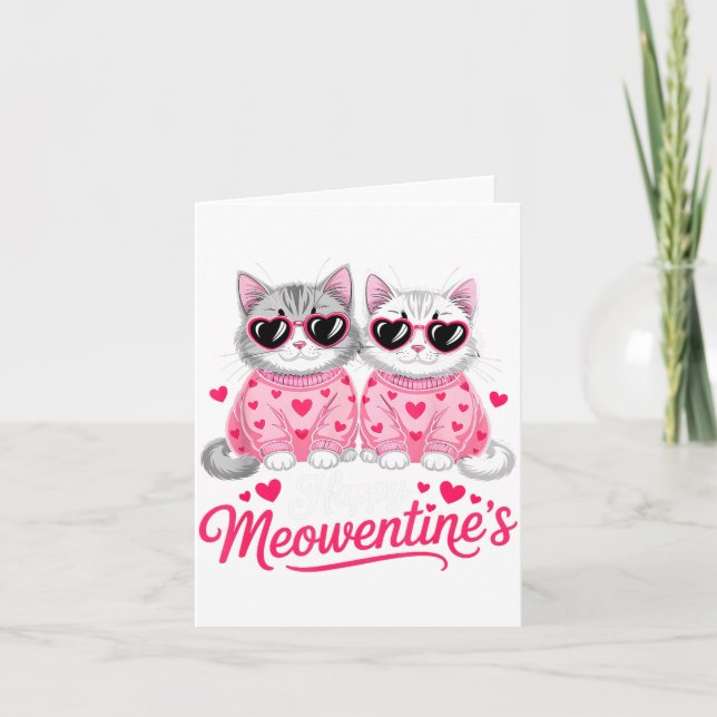 Cartão Happy Meowentine’s Cute Romantic Cats Couple Valen (Frente)
