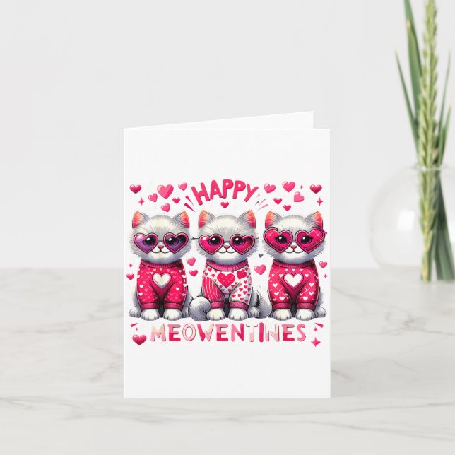Cartão Happy Meowentines Cute Valentine Cats Love Cat Mem (Frente)