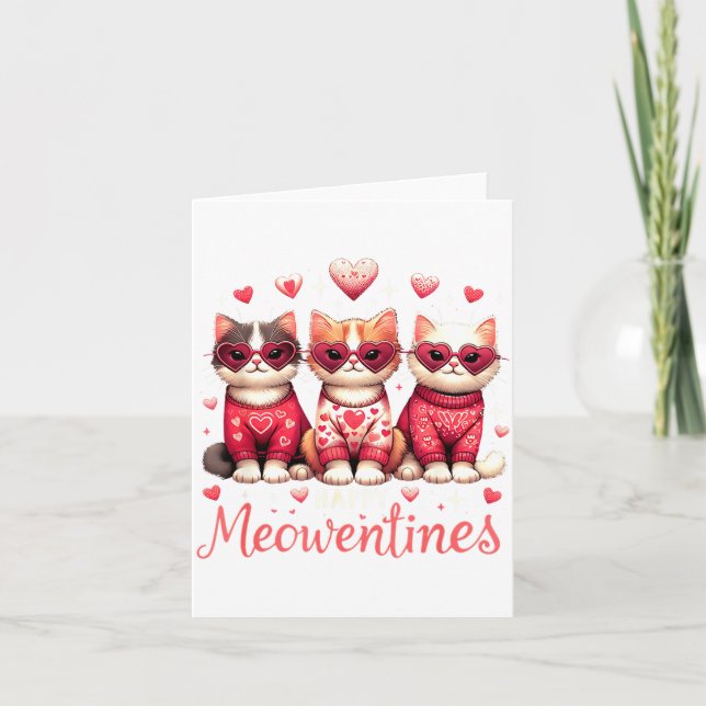 Cartão Happy Meowentines Funny Cute Valentine Cats Love C (Frente)