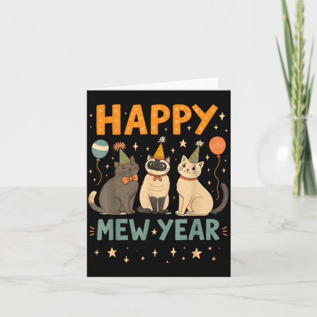 Cartão Happy Mew Year Cat Party  (Frente)