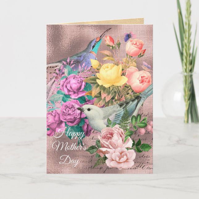 Cartão Happy Mother’s Day Song Birds, Roses & Butterflies (Frente)