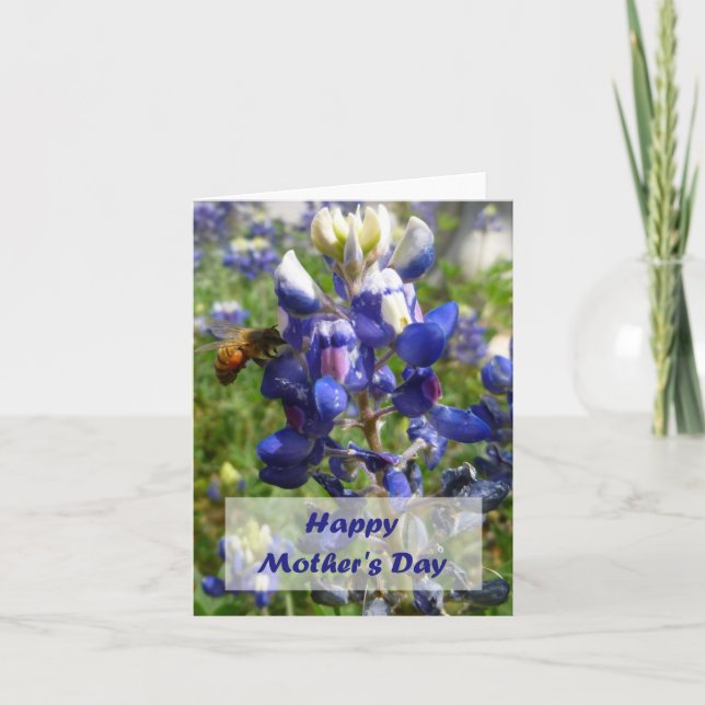 Cartão Happy Mother's Day Bee & Blue Bonnet Card (Frente)
