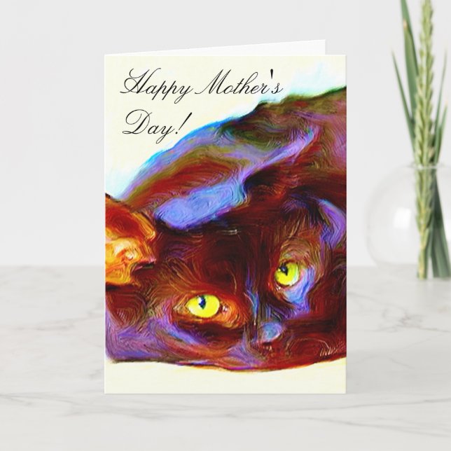 Cartão Happy Mother's Day Black  Cat greeting card (Frente)