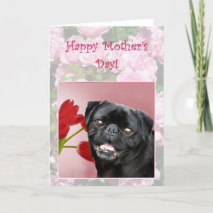 Cartão Happy Mother's Day Black Pug greeting card