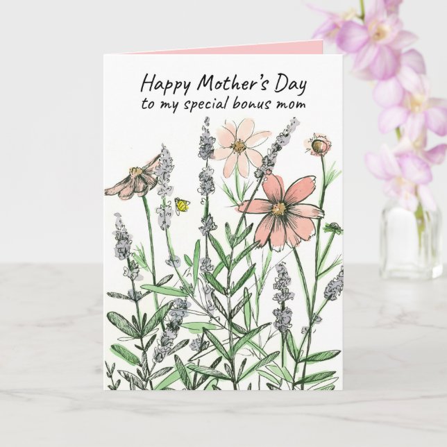 Cartão Happy Mother's Day Bonus Mom Honeybee Wildflowers (Orquídea)