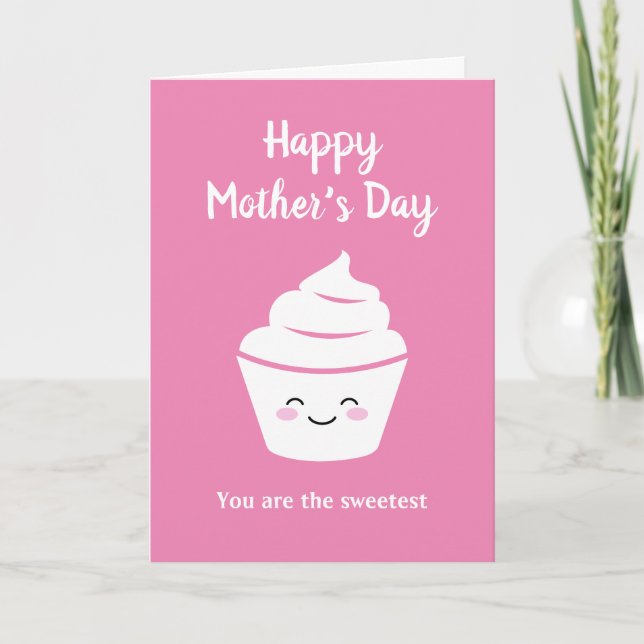 Cartão Happy Mother's Day card with cute pink cup cake (Frente)