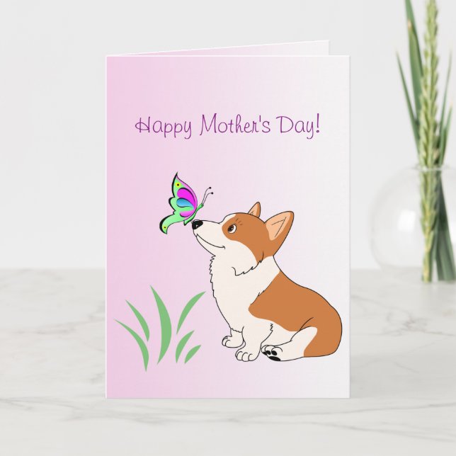Cartão Happy Mother's Day Corgi with Butterfly (Frente)