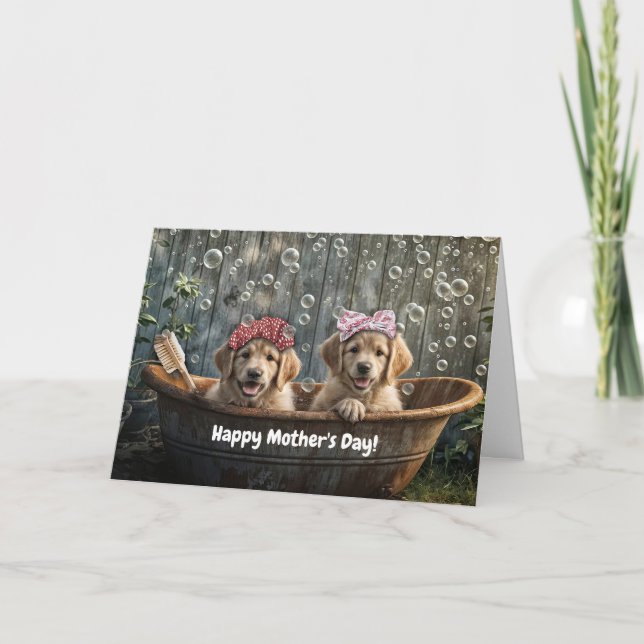 Cartão Happy Mothers Day Cute Golden Retriever  (Frente)