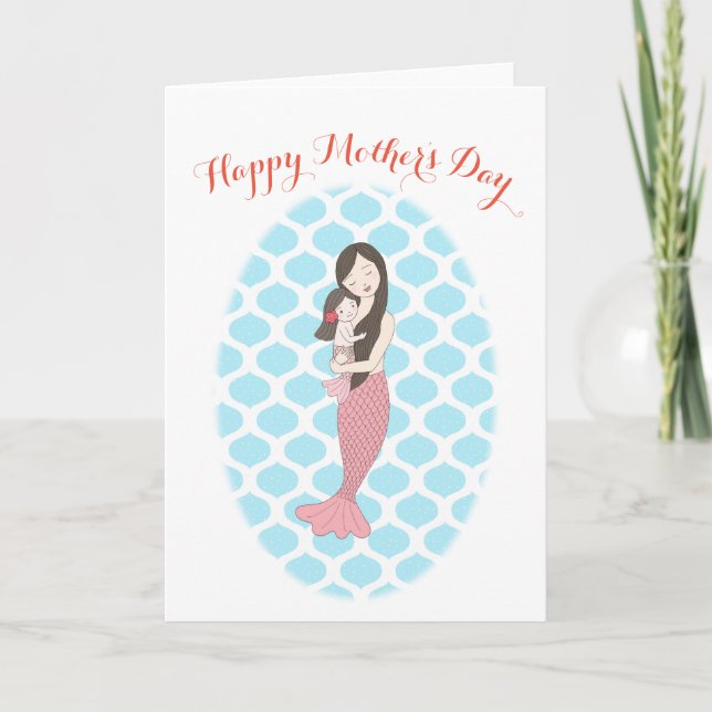 Cartão Happy Mother's Day Cute Mermaid Mom and Baby Girl (Frente)