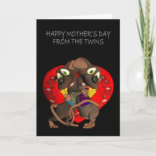Cartão Happy Mother's Day from the Twins, Twin mice hug (Frente)