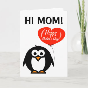 Cartão Happy Mothers Day greeting card with funny penguin