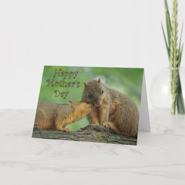 Cartão Happy Mother's Day - Mom and Baby Squirrels (Frente)