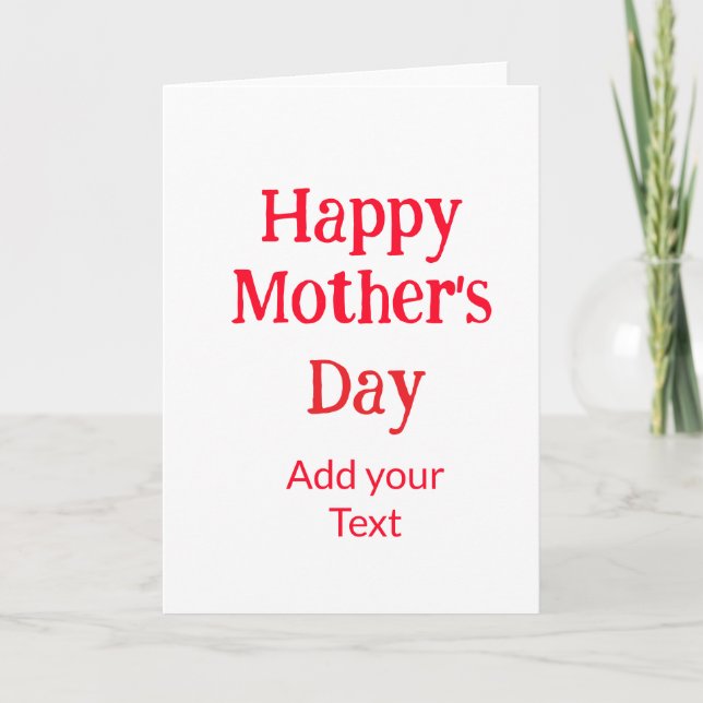 Cartão Happy mother's day red add text simple minimal mom (Frente)