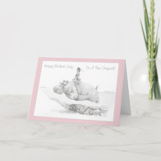 Cartão Happy Mother's Day Side Saddle Hippo Card