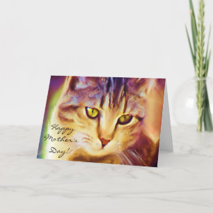 Cartão Happy Mother's Day Tabby Cat Art greeting card