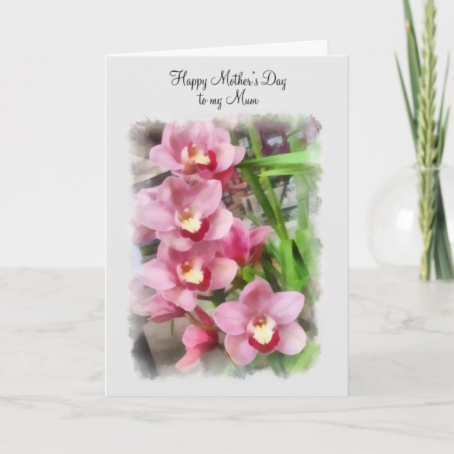 Cartão Happy Mother's Day to my mum pink orchids (Frente)