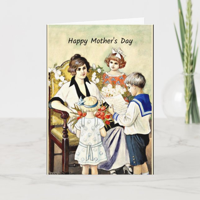 Cartão Happy Mother's Day, vintage illustration (Frente)