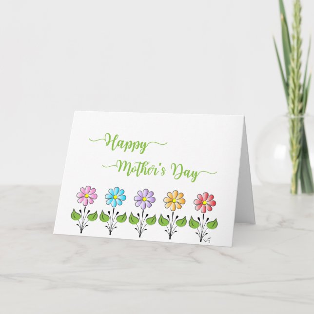 Cartão Happy Mother's Day ❤️ with Flowers Green (Frente)