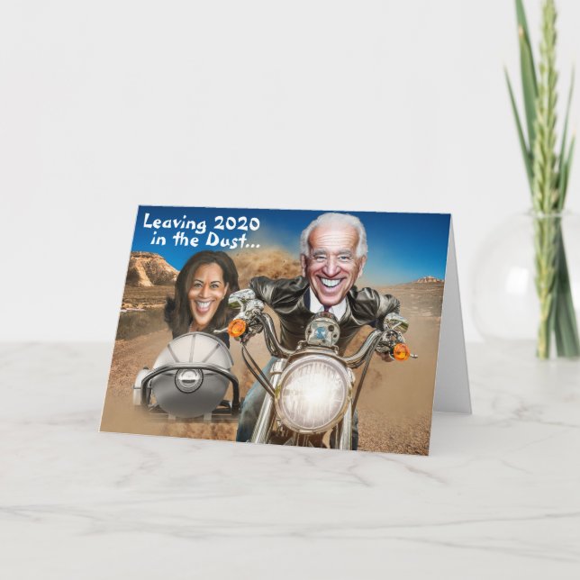 Cartão Happy New Year 2021, Biden & Harris Bikers (Frente)