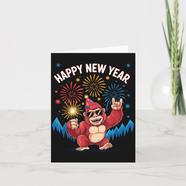 Cartão Happy New Year 2026 Funny Kids Bigfoot Lovers Part (Frente)