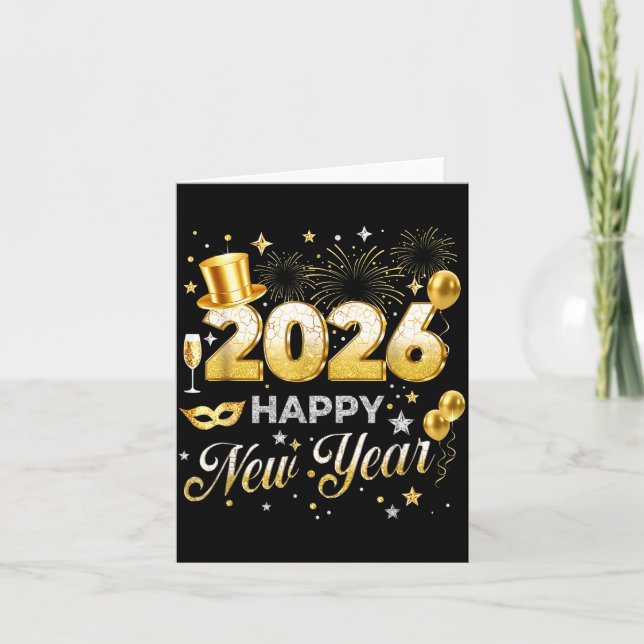 Cartão Happy New Year 2026 Funny New Years Eve Party Men  (Frente)