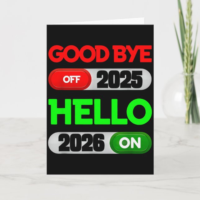 Cartão Happy New Year 2026 Goodbye 2025 Hello 2026  (Frente)