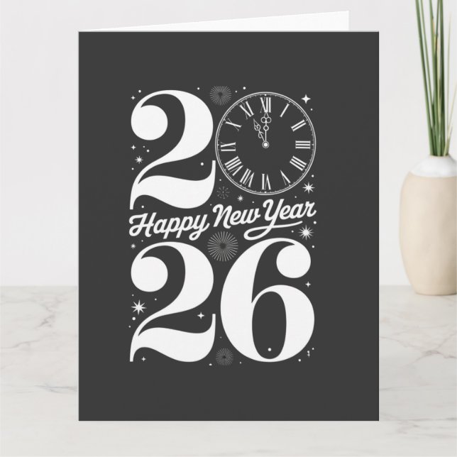 Cartão Happy New Year 2026 Midnight Clock Countdown (Frente)