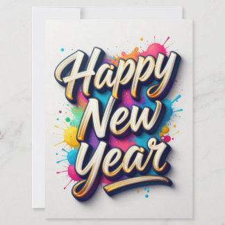 Cartão Happy New Year Colorful Hand-Lettered Typography