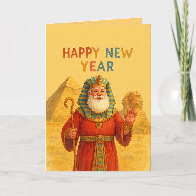 Cartão Happy New Year Egyptian Pharaoh Santa Funny art  (Frente)