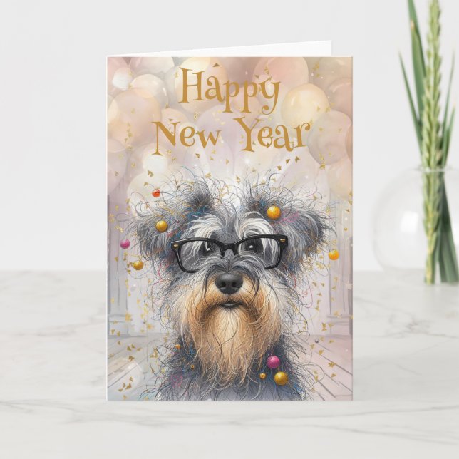 Cartão Happy New Year Funny Shaggy Dog (Frente)