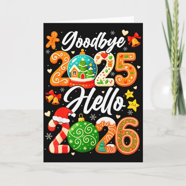 Cartão Happy New Year Goodbye 2025 Hello 2026 Christmas G (Frente)