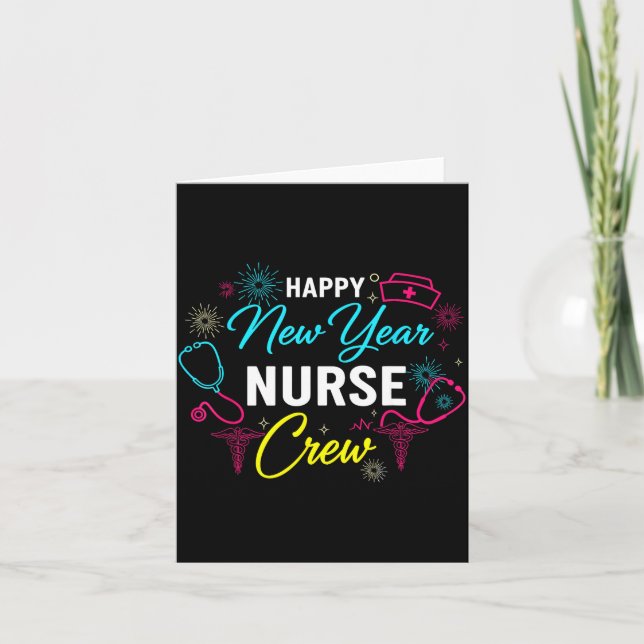 Cartão Happy New Year Nurse Shirt, Fireworks Stethoscope  (Frente)