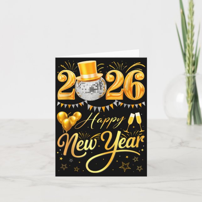 Cartão Happy New Year Party 2026 Funny Balloon Family Mat (Frente)