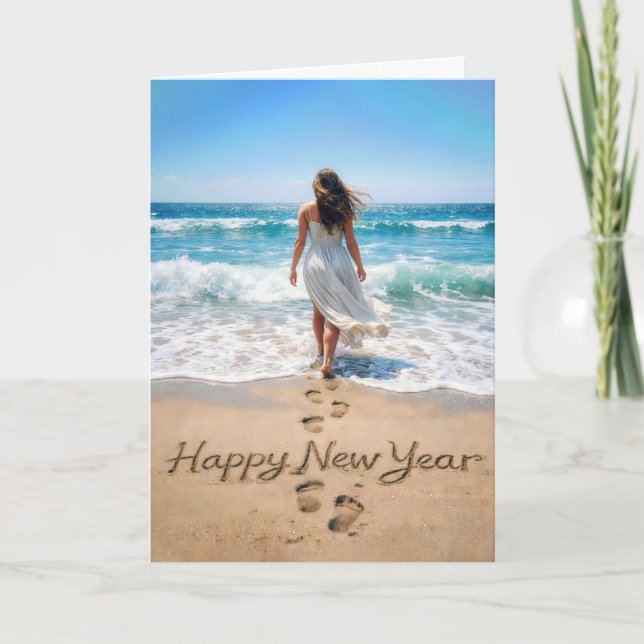 Cartão Happy New Year Text with Beachwalker (Frente)