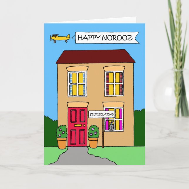 Cartão Happy Norooz Covid 19 Lockdown House Cartoon (Frente)