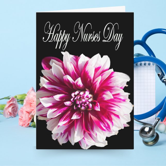 Cartão Happy Nurses Day Purple Dahlia Greeting Card (Criador carregado)