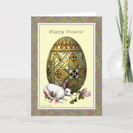 Cartão Happy Ostara - Egg Hare Flowers- Blank Note Card